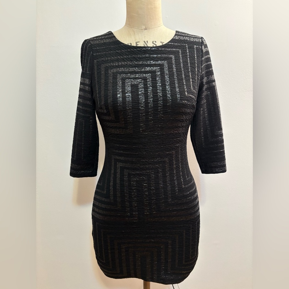 Marciano Black Geometric Long Sleeve Dress - XS